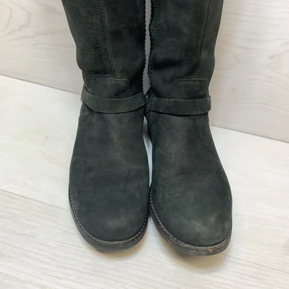 Teva De La Vina Tall Boots Women's‎ Size 7.5 Black Suede Riding Moto Waterproof